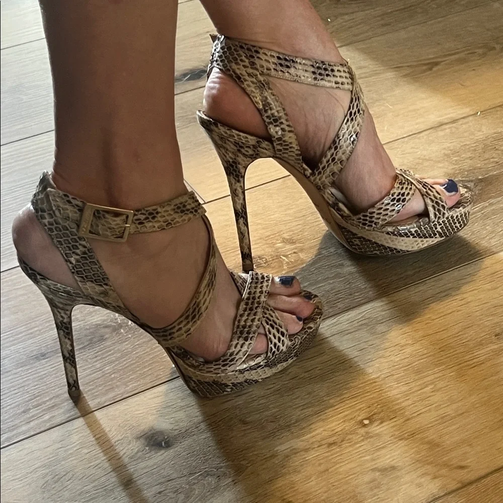 Jimmy Choo, 8.5 (EU 39) Snake Embossed Leather Strappy Heels, w/ COA - Picture 3 of 15